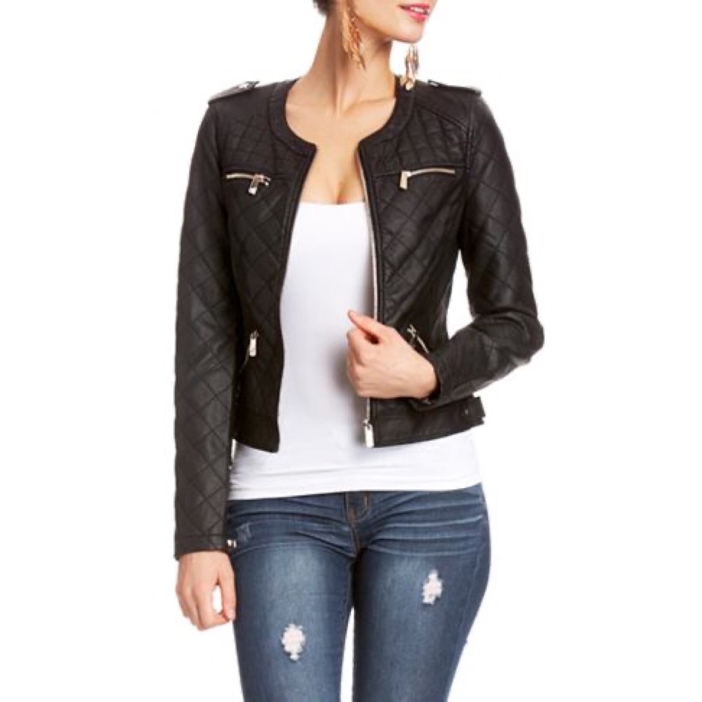 Bebe 2B Quilted Faux Leatherette Jacket